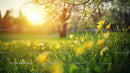 Sunny Spring Morning with Blooming Yellow Flowers