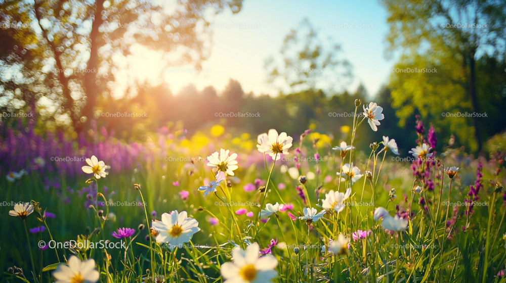 Sunlit Meadow with Vibrant Wildflowers in Bloom