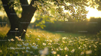 Sunlit Blossoms Under a Blooming Apple Tree in Springtime