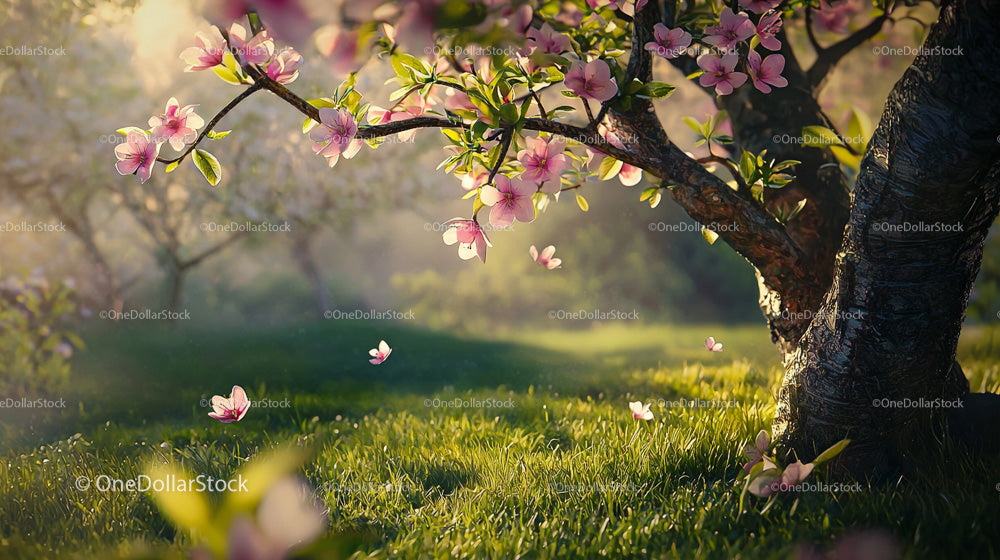 Cherry Blossom Tree Illuminated by Gentle Sunlight