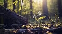 Delicate Wildflower Illuminated by Sunlight in Serene Forest