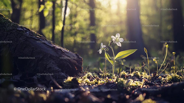 Delicate Wildflower Illuminated by Sunlight in Serene Forest