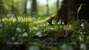 Snowdrops Blooming in a Sunlit Woodland Scene