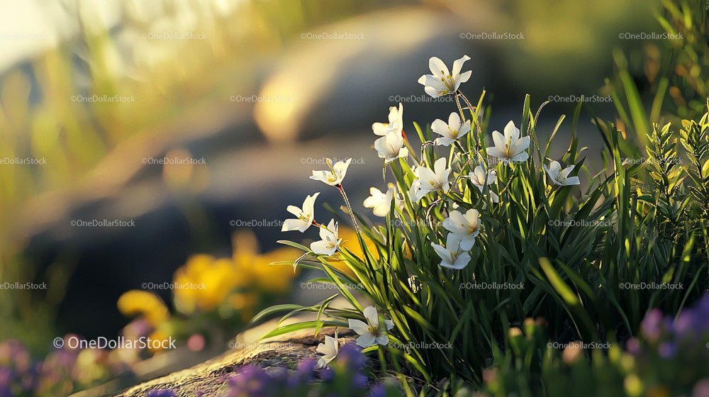 White Spring Blossoms in Sunlit Garden
