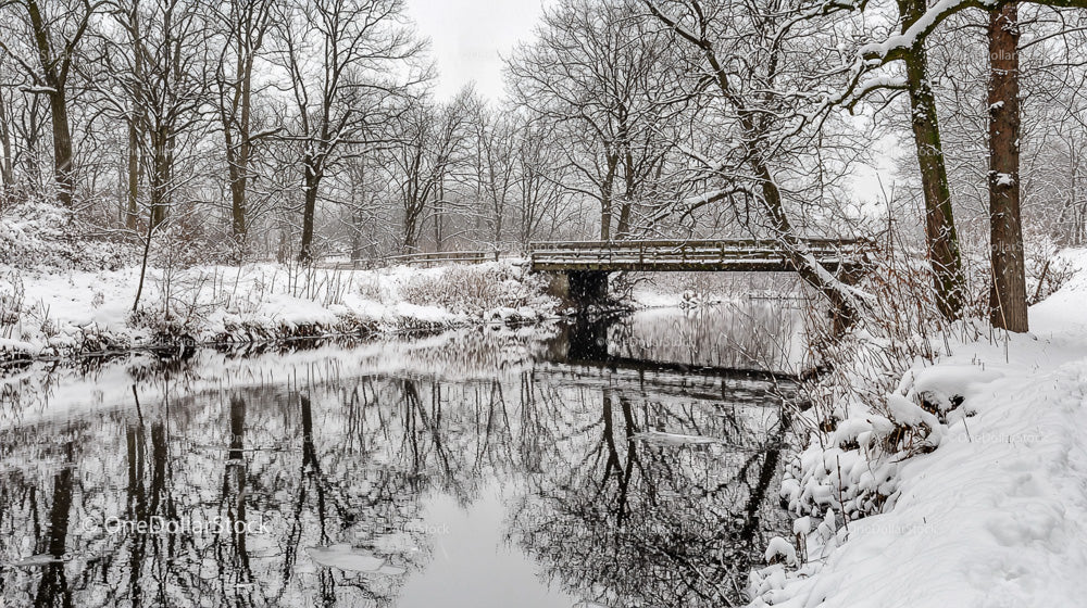 Winter Wonderland with Snowy River and Scenic Bridge