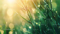 Morning Dew on Grass Blades in Sunlight