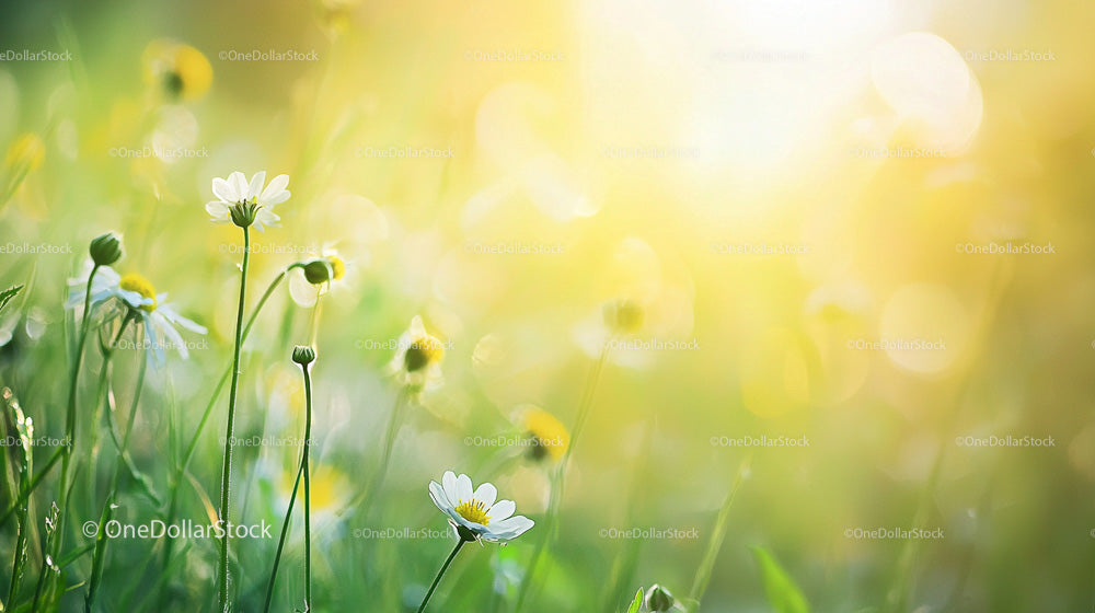 Daisies in a Sunlit Summer Meadow with Soft Focus