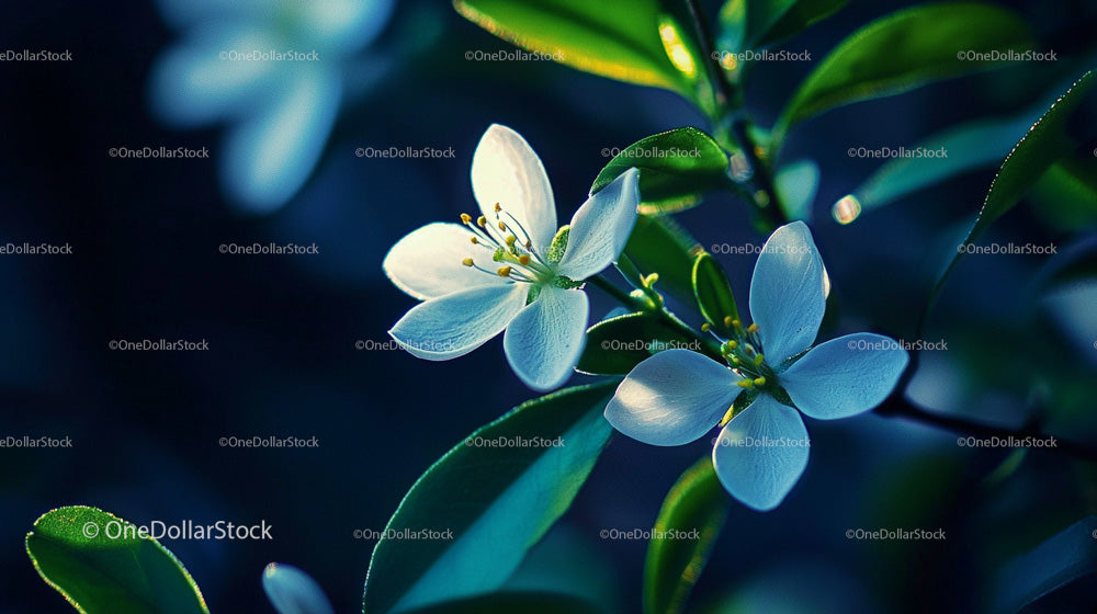 White Flowers Blooming on a Green Branch
