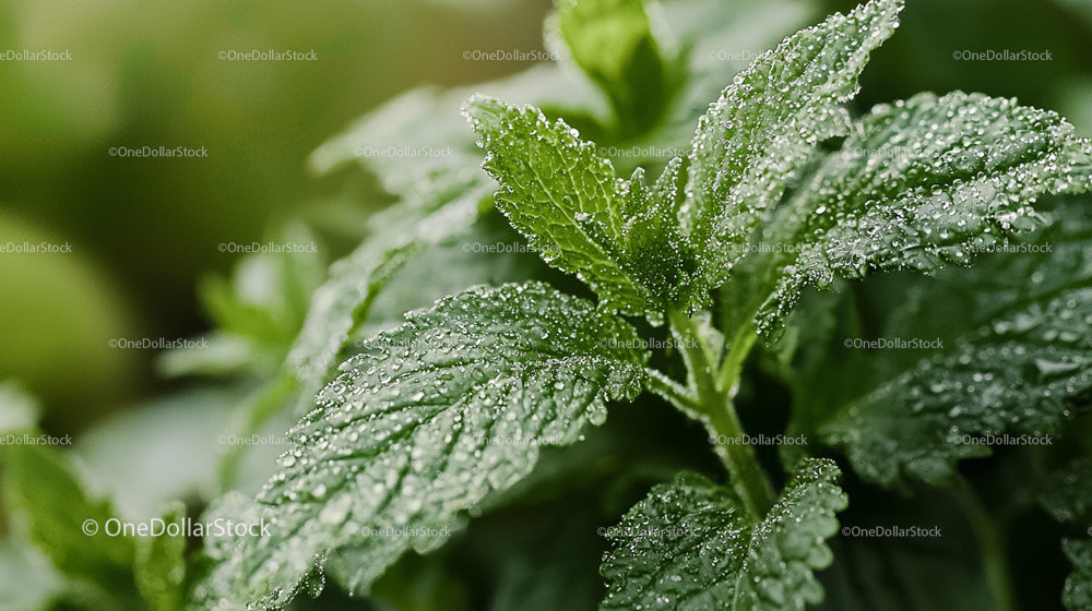 Dew-Kissed Mint Leaves in a Lush Greenery