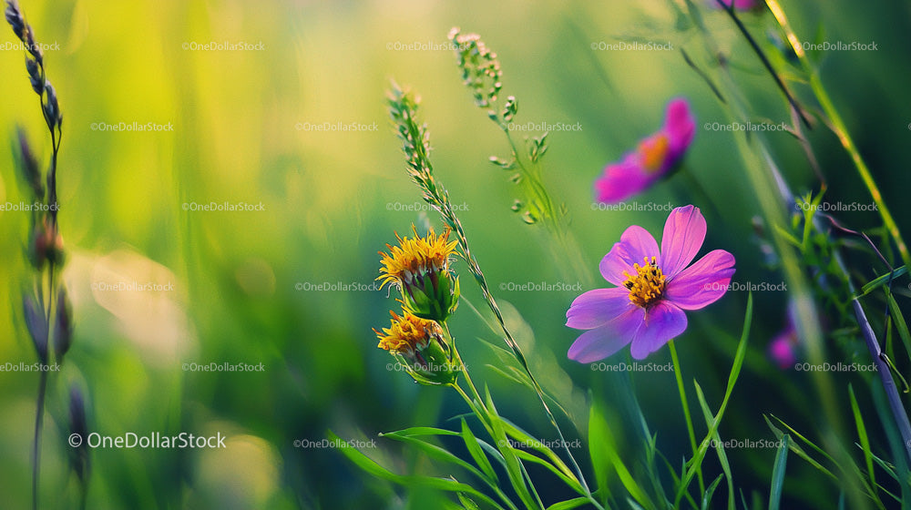 Colorful Wildflowers in a Sunlit Meadow