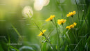 Yellow Flowers Blooming in Sunlit Green Meadow