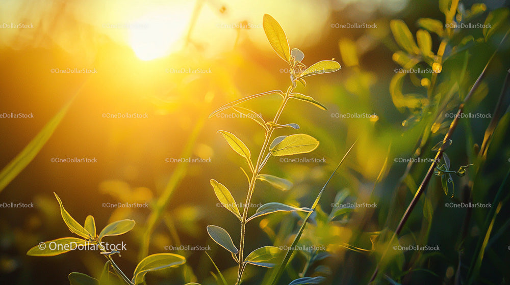 Serene Greenery at Golden Hour Sunset