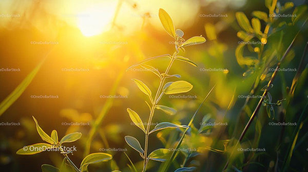 Serene Greenery at Golden Hour Sunset