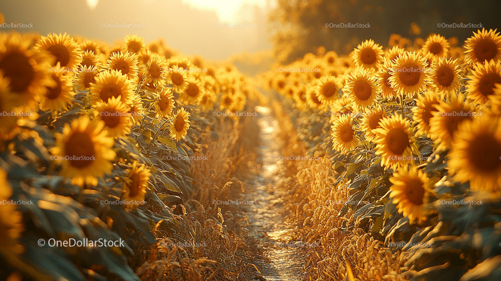 Golden Sunflower Field Illuminated by Warm Sunset Light
