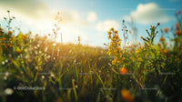 Sunlit Meadow with Blooming Wildflowers in Tranquil Setting
