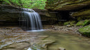 Serene Waterfall Flowing Through Lush Green Forest