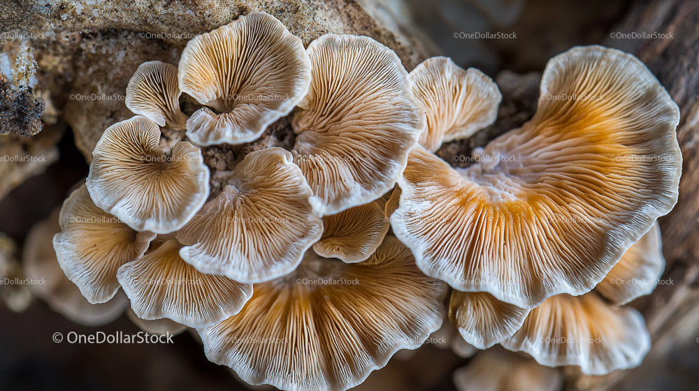 Close-Up of Wild Fungi with Textured Caps in Forest Setting