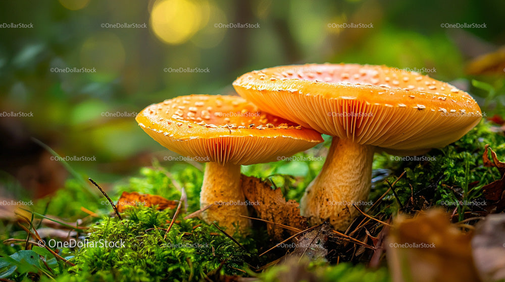 Orange Mushrooms on Mossy Forest Floor