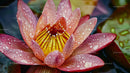 Pink Water Lily with Dewdrops in a Serene Pond