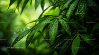 Fresh Green Leaves with Dew Droplets in Natural Light