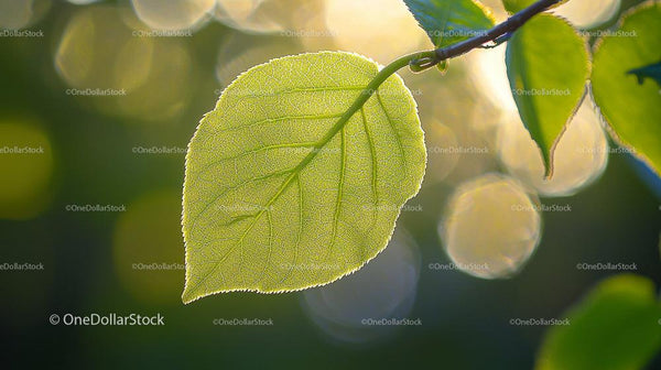 Podświetlony Zielony Liść z Tłem Bokeh