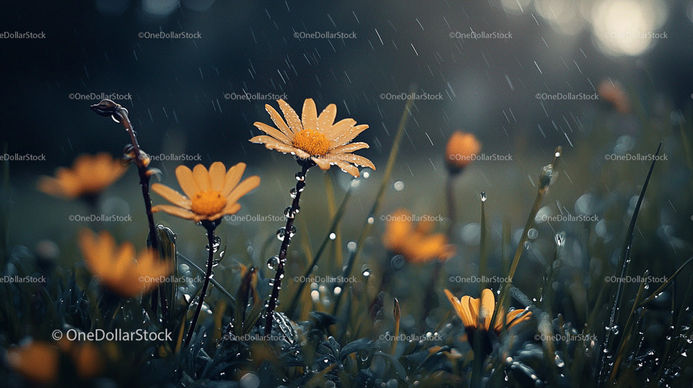 Orange Flowers in Gentle Rain