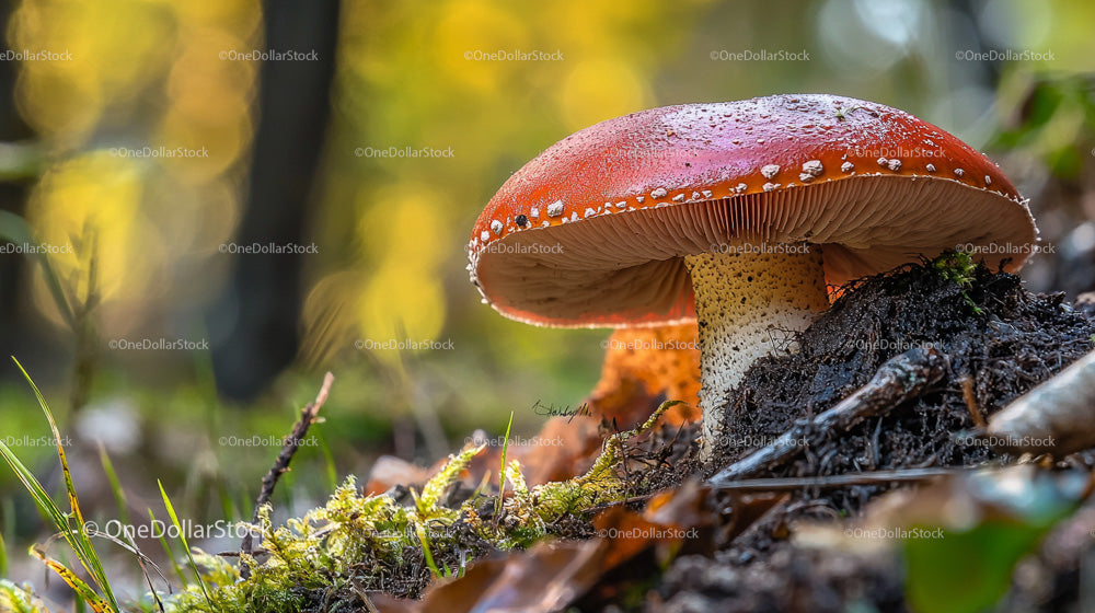 Red Amanita Mushroom on a Vibrant Forest Floor