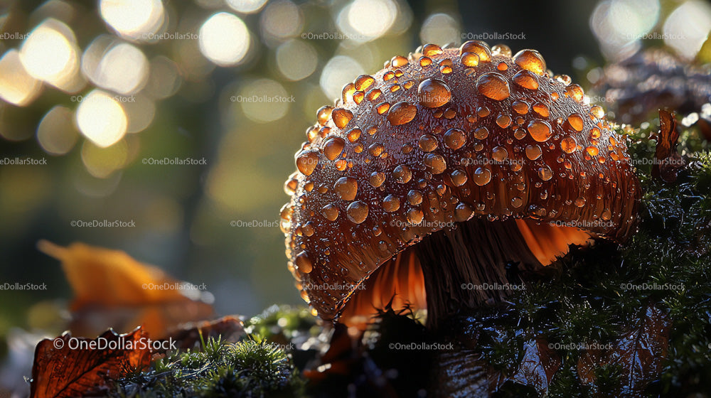 Close-Up of a Mushroom with Water Droplets in Autumn Forest