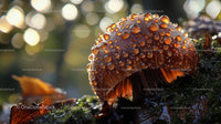 Close-Up of a Mushroom with Water Droplets in Autumn Forest