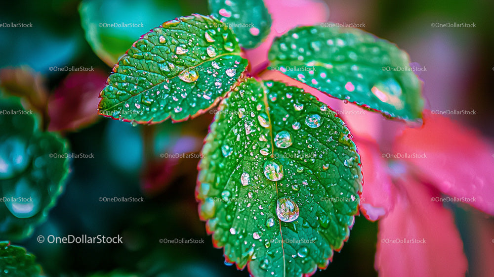 Vibrant Green Leaves with Sparkling Water Droplets