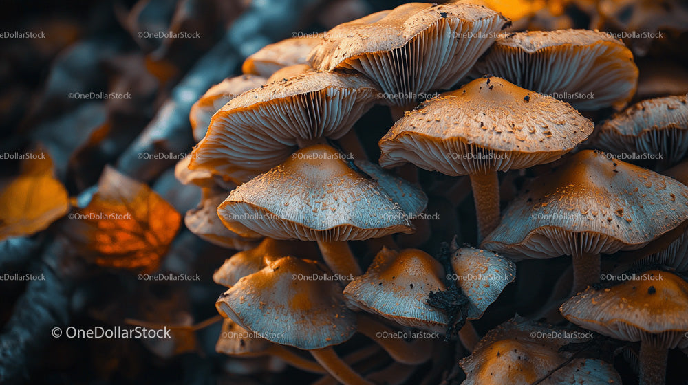 Cluster of Forest Mushrooms in Autumn Light