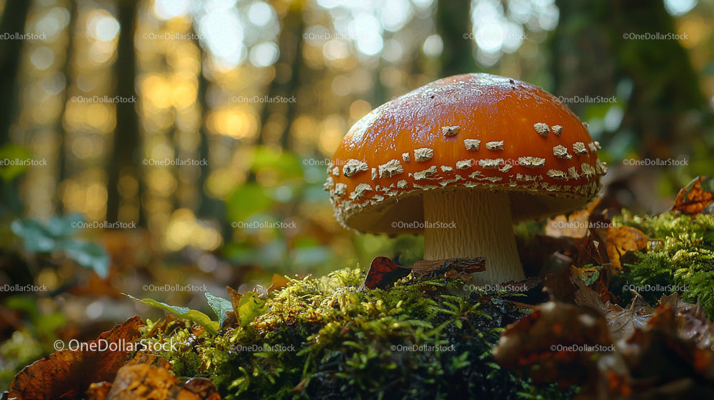 Fly Agaric Mushroom in Autumn Woodland Setting