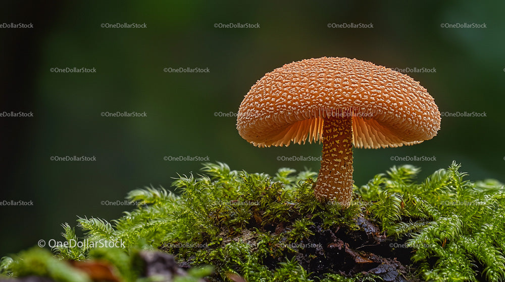 Wild Mushroom Growing on Moss in a Forest Setting