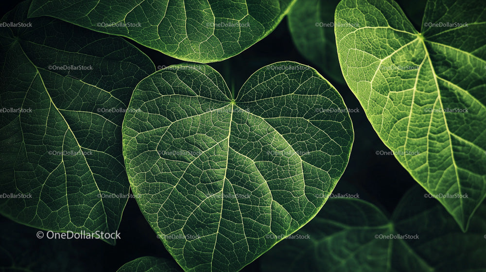 Heart Shaped Green Leaves with Intricate Veins
