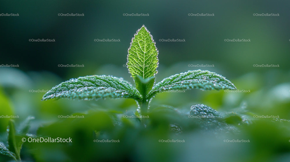 Fresh Green Leaf with Morning Dew in Soft Focus
