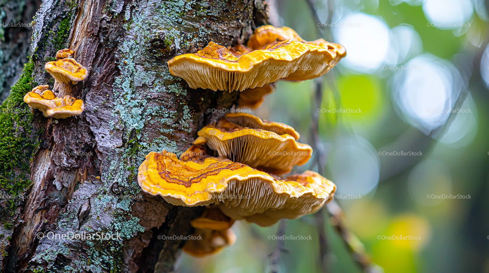 Vibrant Forest Fungi Growing on Tree Bark
