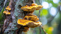 Vibrant Forest Fungi Growing on Tree Bark