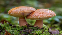 Brown Mushrooms Growing on Vibrant Green Forest Floor