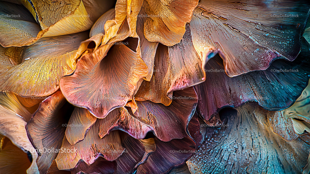Vibrant Abstract Close-Up of Colorful Mushroom Details