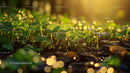 Morning Dew Illuminating Green Leaves in Soft Sunlight