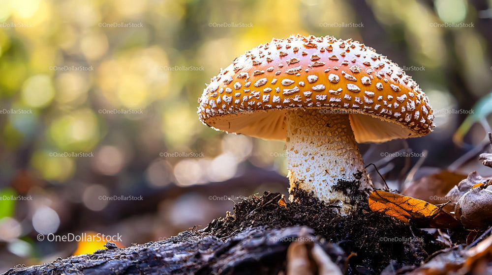 Amanita Muscaria Mushroom on a Forest Floor in Autumn