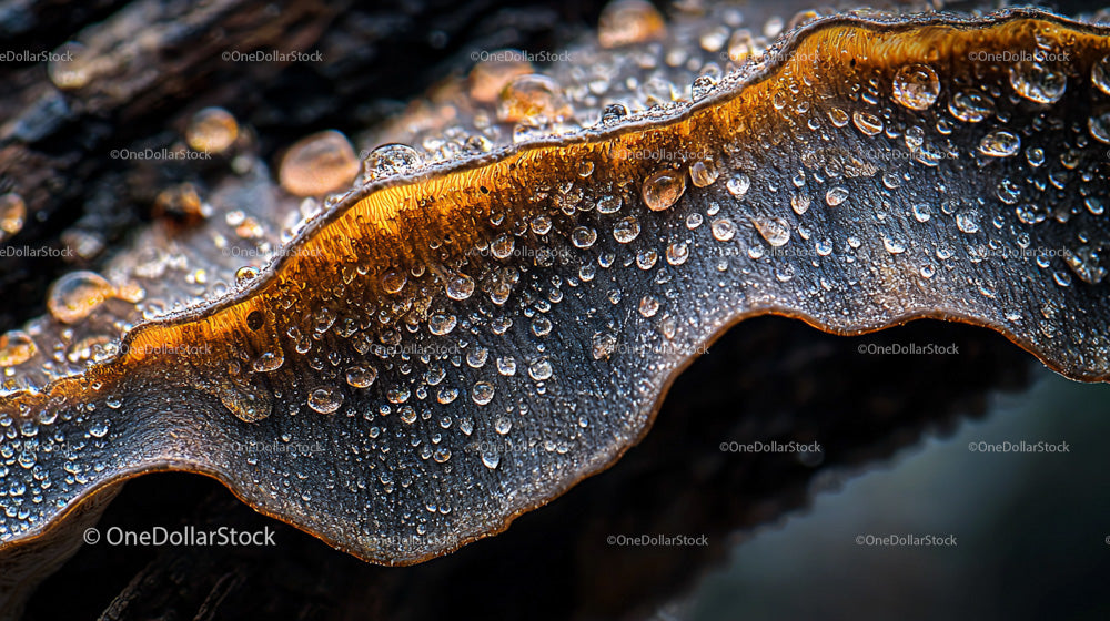 Intricate Mushroom with Water Droplets in Macro View