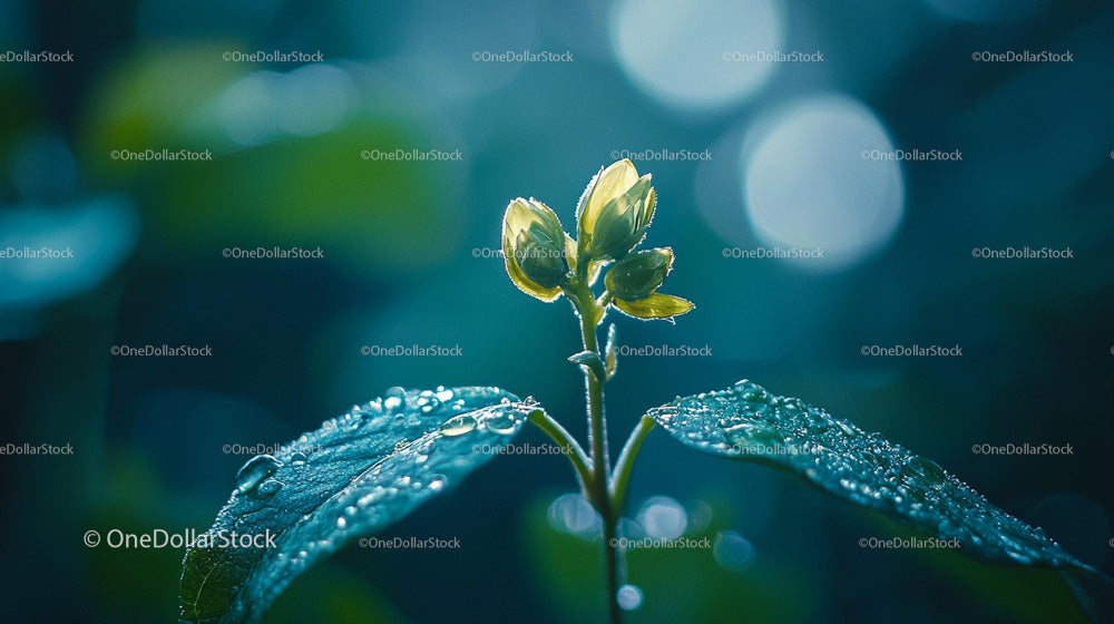 Yellow Blossom with Morning Dew and Bokeh Background