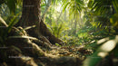 Sunlit Tropical Jungle with Dense Green Foliage
