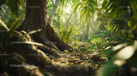 Sunlit Tropical Jungle with Dense Green Foliage