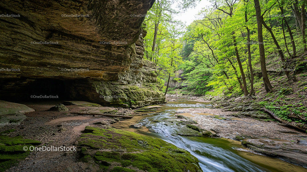 Tranquil Stream Flowing Through Lush Forest Canyon