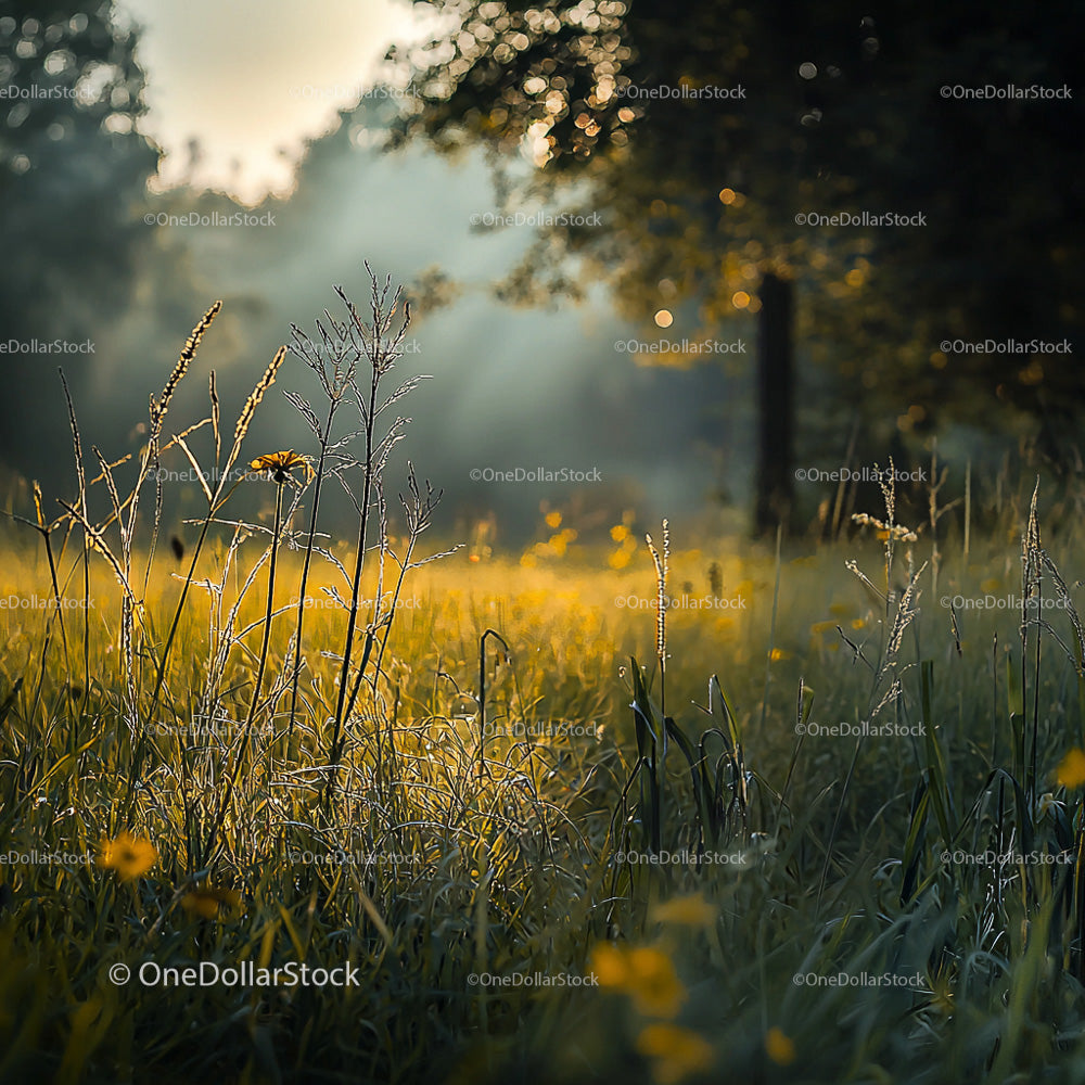 Sunlight Illuminating a Tranquil Summer Meadow