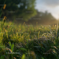 Morning Sunlight on Lush Green Meadow