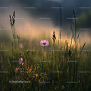 Pink Daisy in Morning Light of a Tranquil Meadow