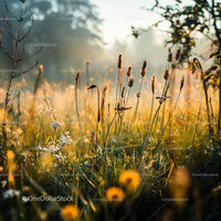 Golden Sunrise Over Tranquil Summer Meadow